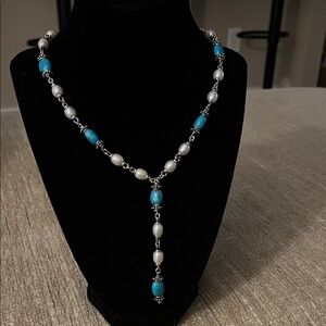 Elegant Turquoise and Pearl Silver Necklace